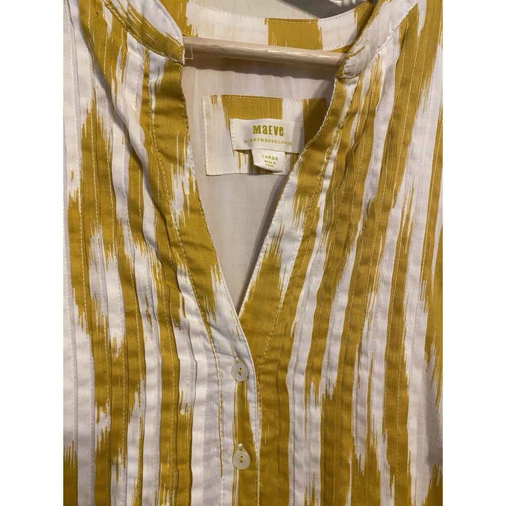 Anthropologie Maeve Cassandra Pintuck Yellow Flutter Sleeve Maxi Dress Large - Picture 11 of 16